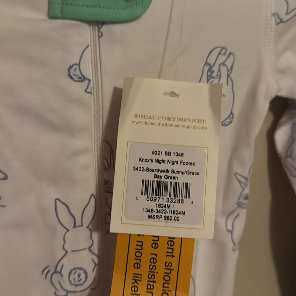 NWT The Beaufort Bonnet Company Footed Sleeper Boardwalk Bunny 18-24‎